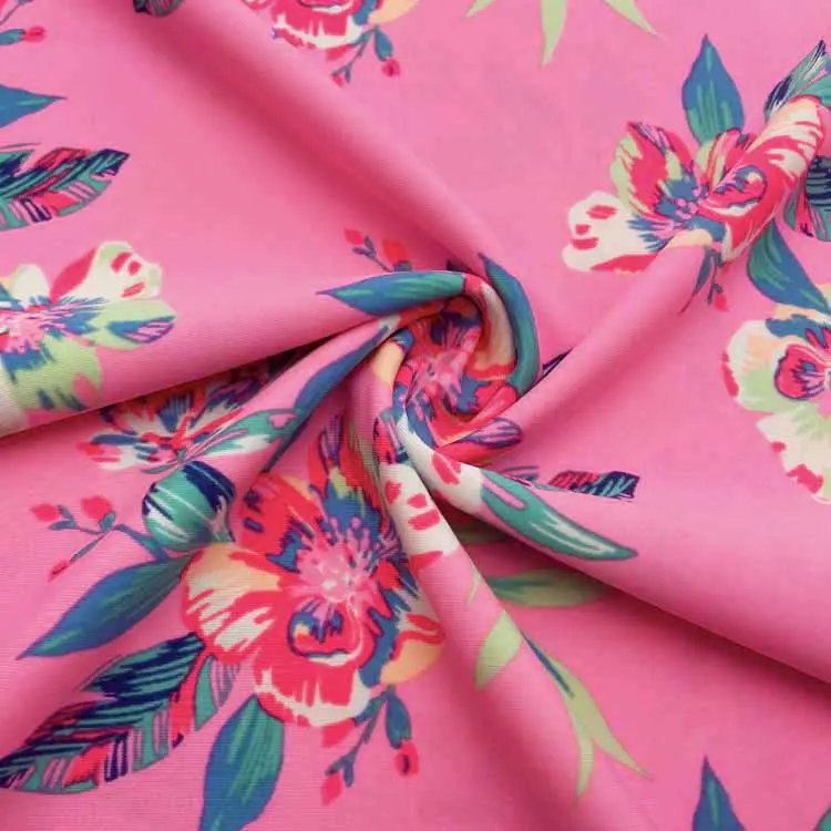 KAIN NILON CETAK BUNGA PINK